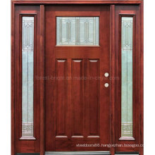 Stained Mahogany Wooden Door with One Lite Two Side Lites